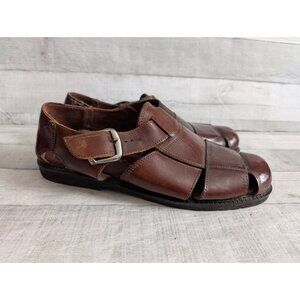 Mens Deer Stags Brown Leather Fisherman Sandals With Adjustable Strap Size 11 M